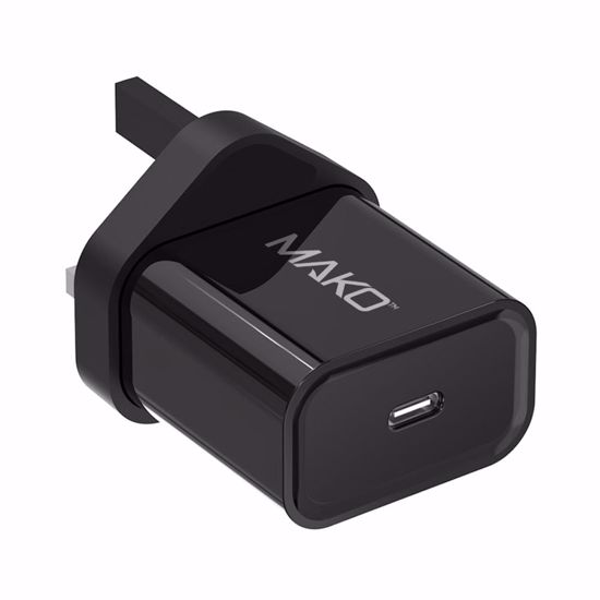 Picture of Mako Mako 20W UK Mains Charger for USB-C in Black in Bulk